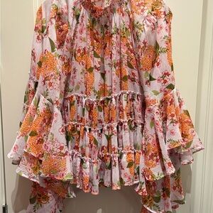 Floral Ruffle Blouse - Pink and Orange